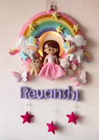Personalized Rainbow Girl with cats Handmade Wall Decor for Kids Room