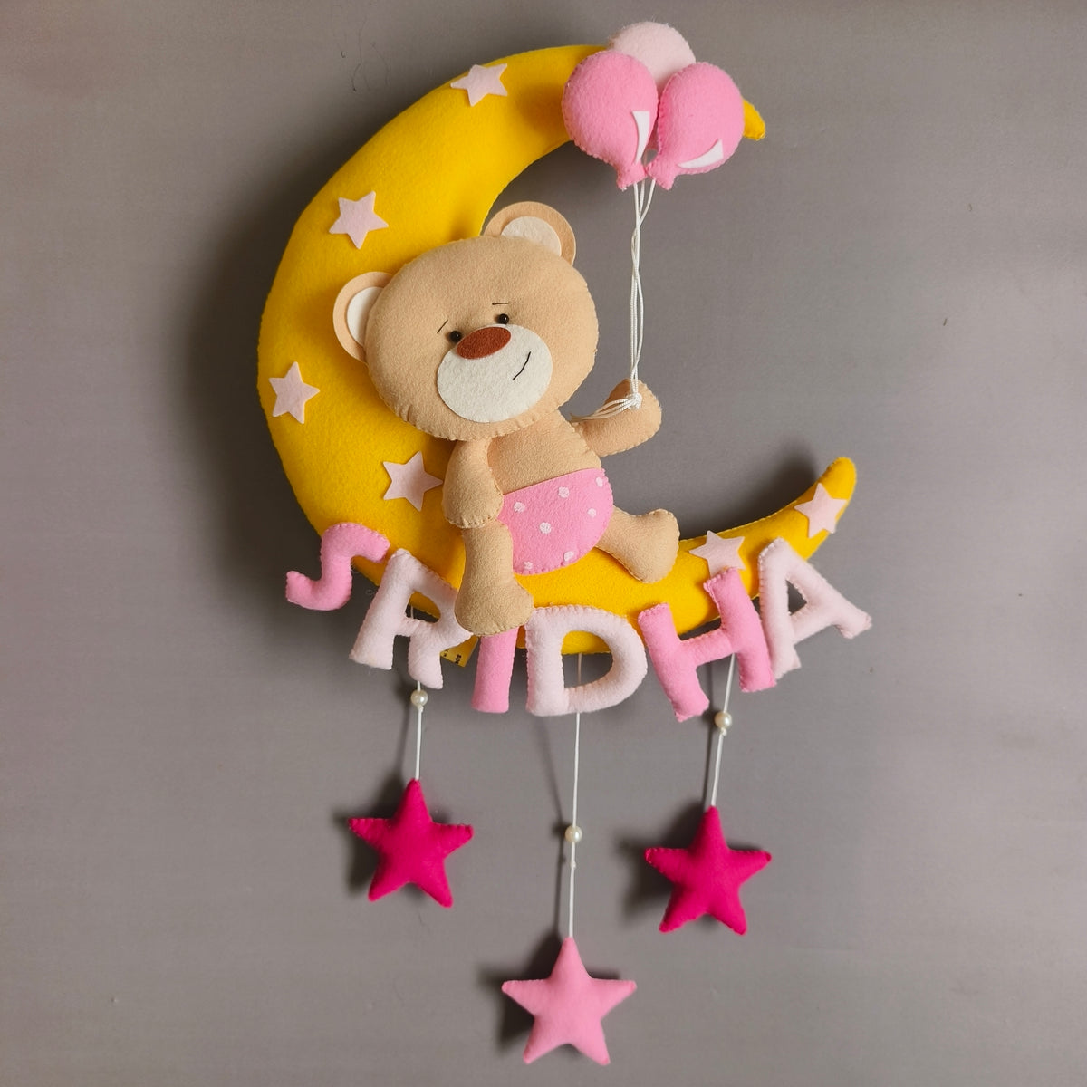Personalized Teddy on moon with balloons