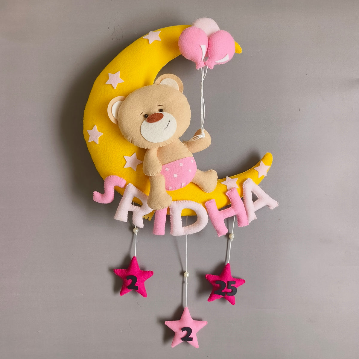 Personalized Teddy on moon with balloons