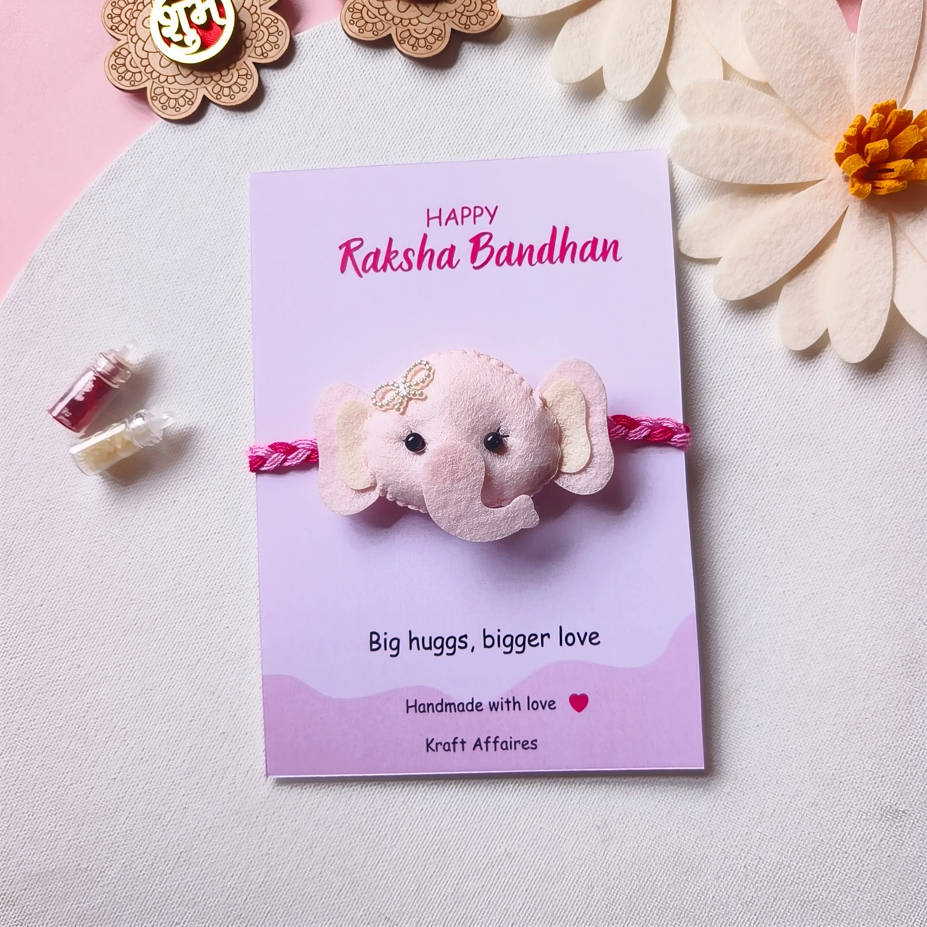 Pink Elephant Felt Rakhi – Handmade Kids Rakhi