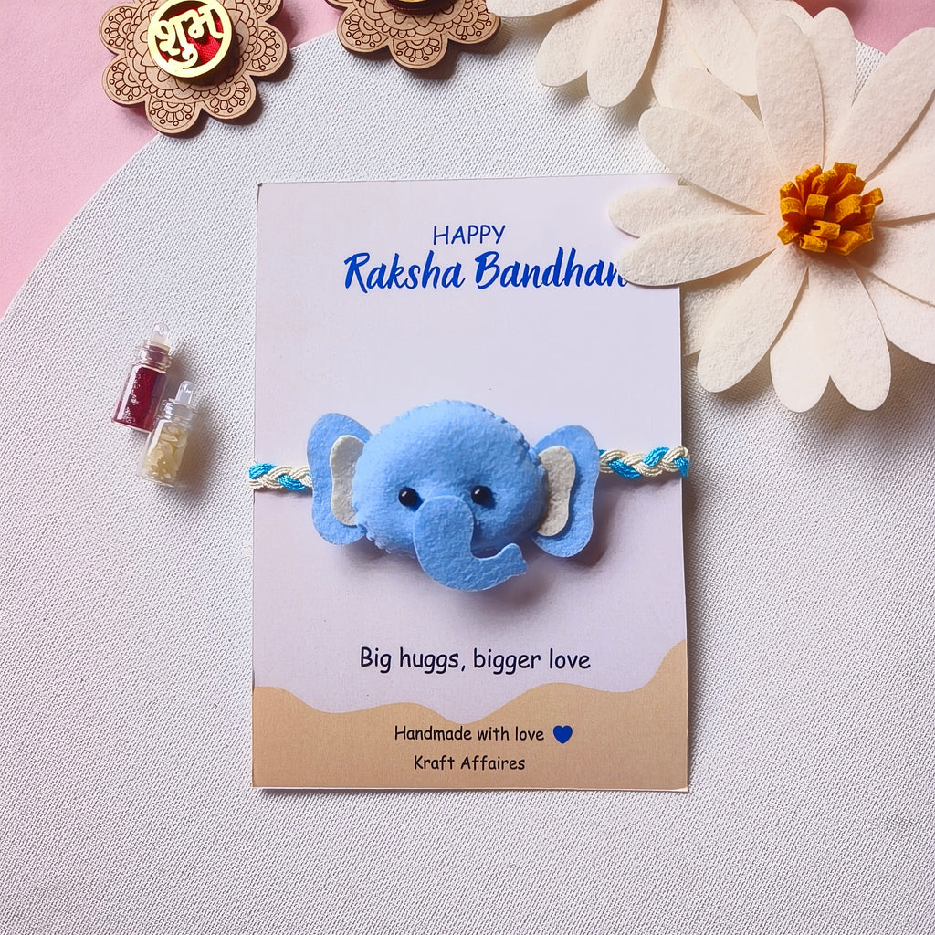 Blue Elephant Felt Rakhi – Handmade Kids Rakhi