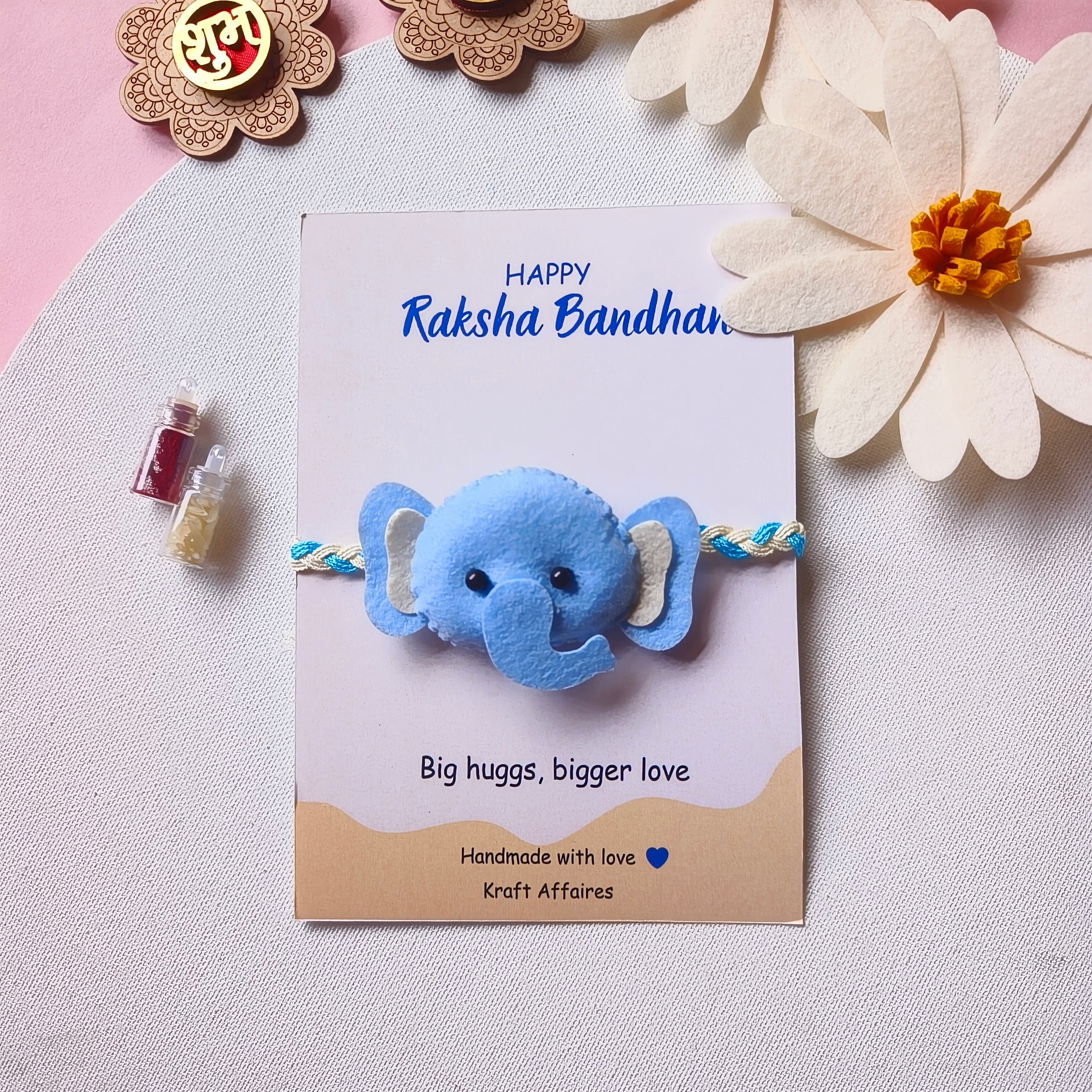 Blue Elephant Felt Rakhi – Handmade Kids Rakhi