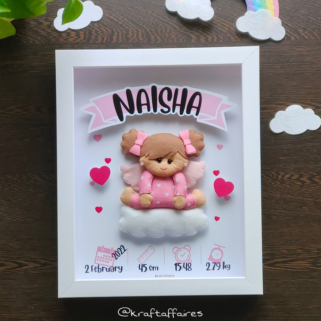 Personalised baby girl angel birth memory frame for newborn baby