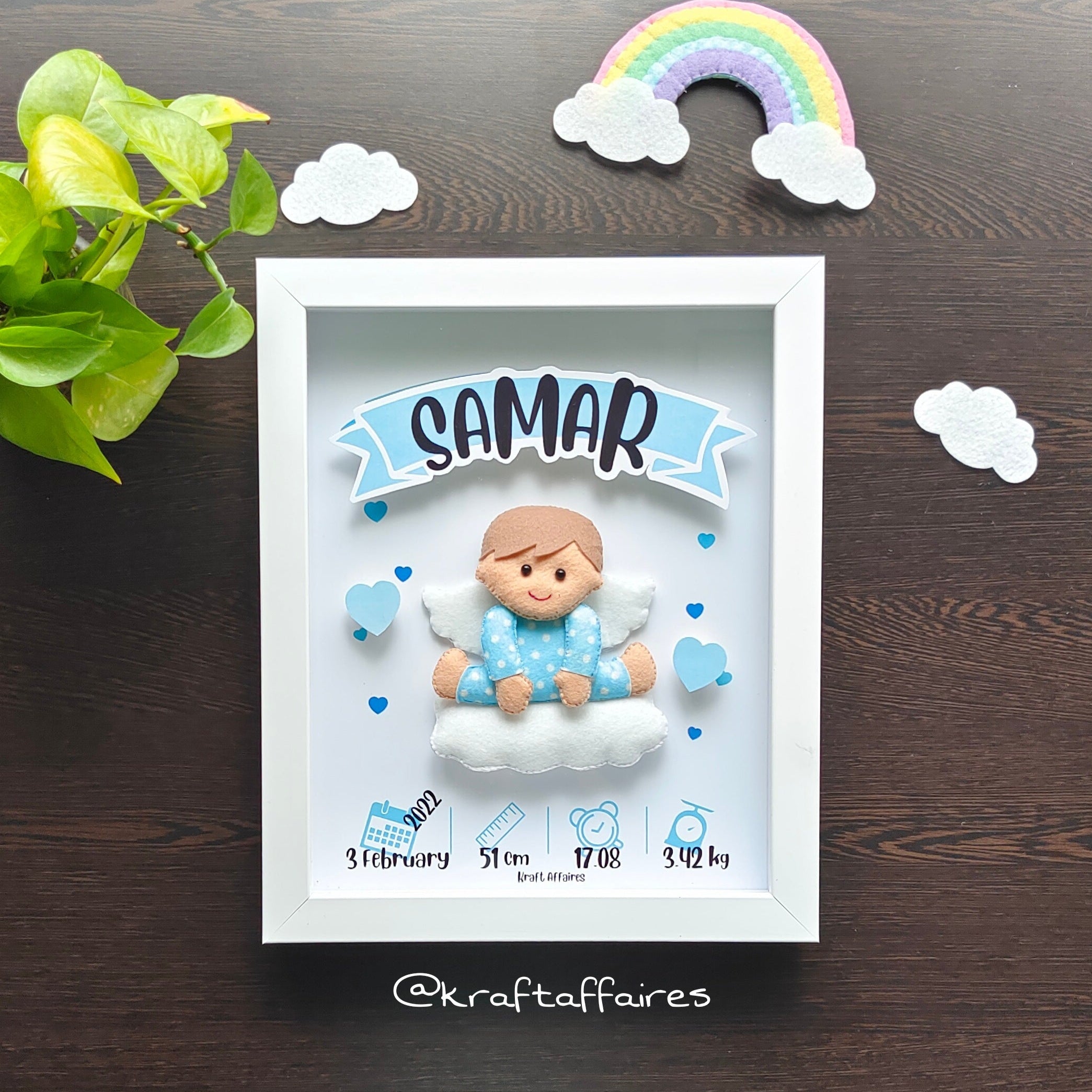 Personalised baby boy angel birth memory frame