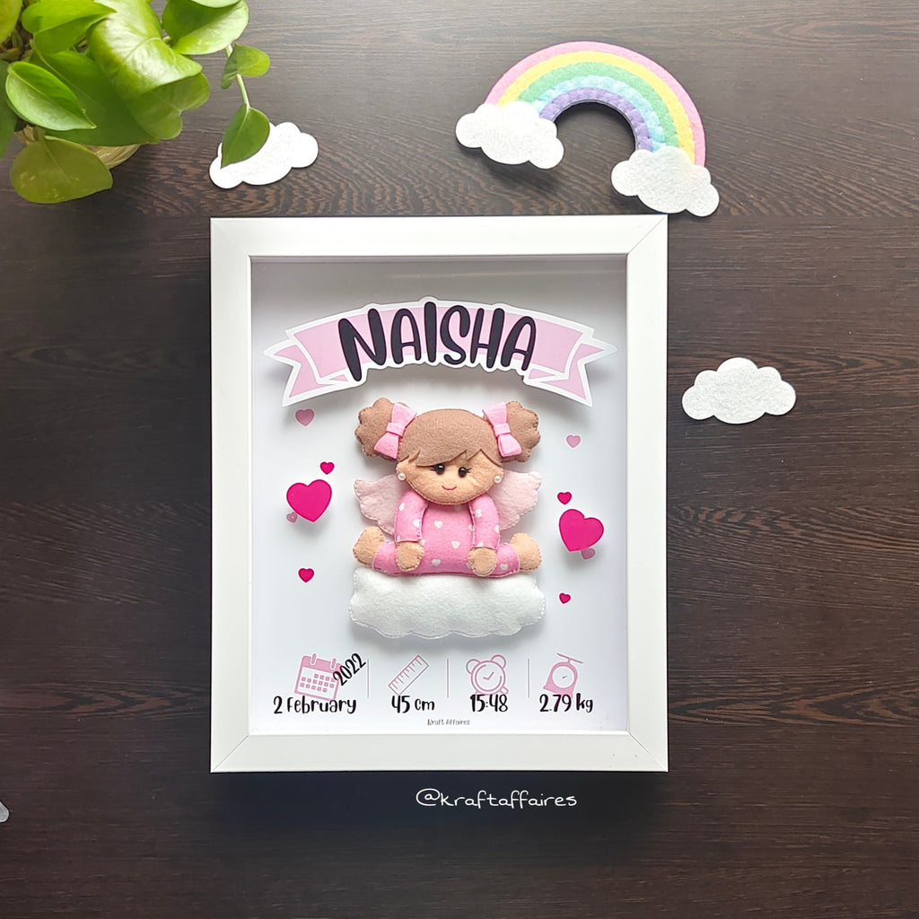 Personalised baby girl angel birth memory frame for newborn baby