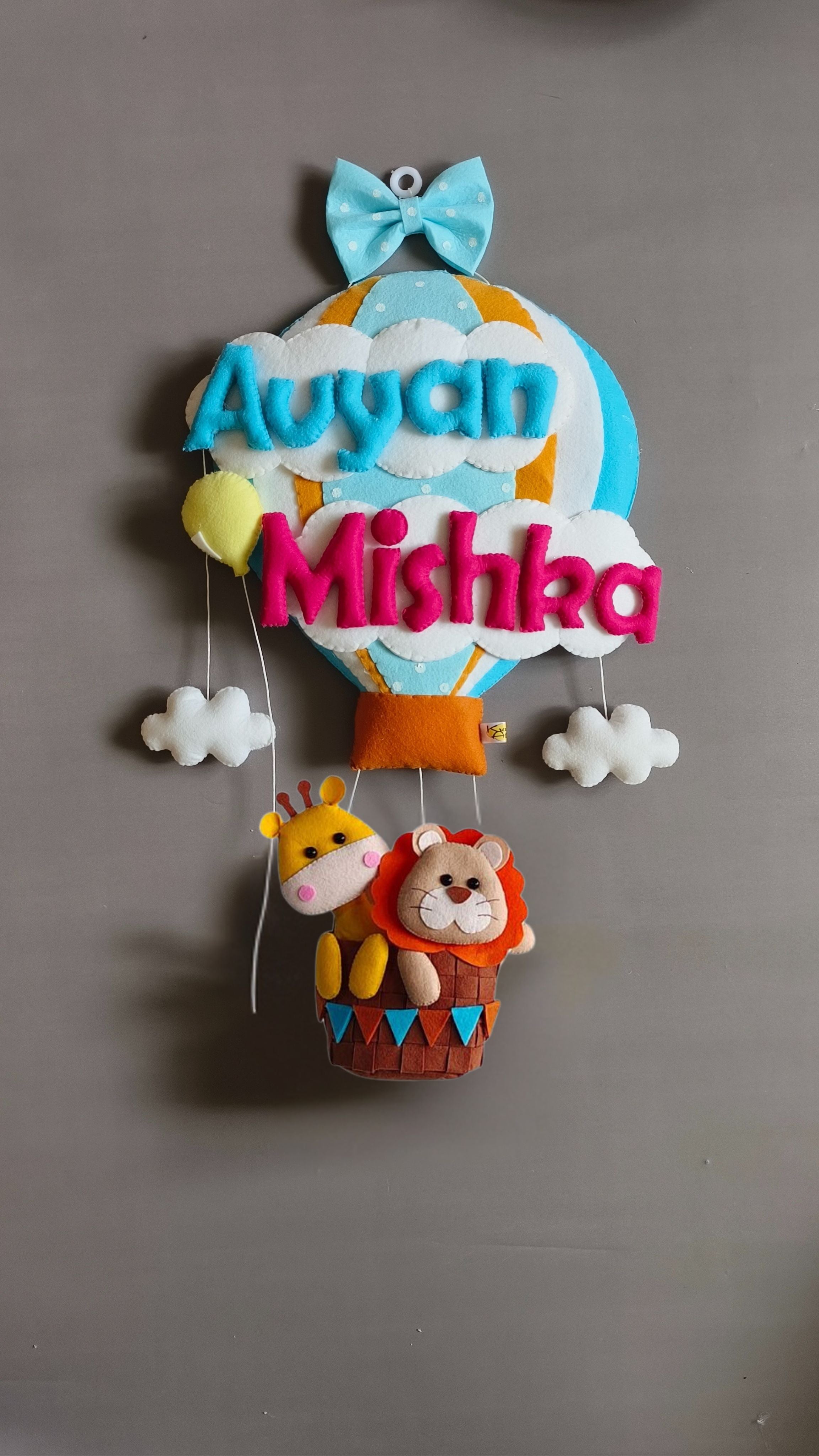 Personalised Big Hot Air Balloon with Siblings Custom Name Wall Hanging