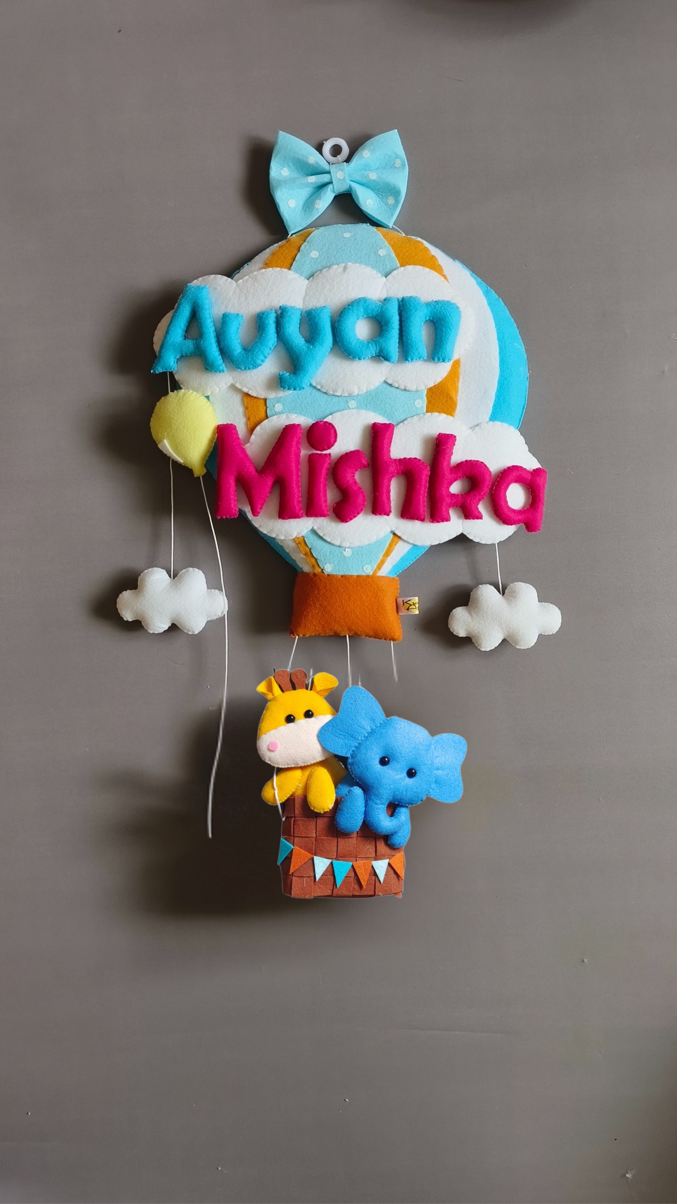 Personalised Big Hot Air Balloon with Siblings Custom Name Wall Hanging