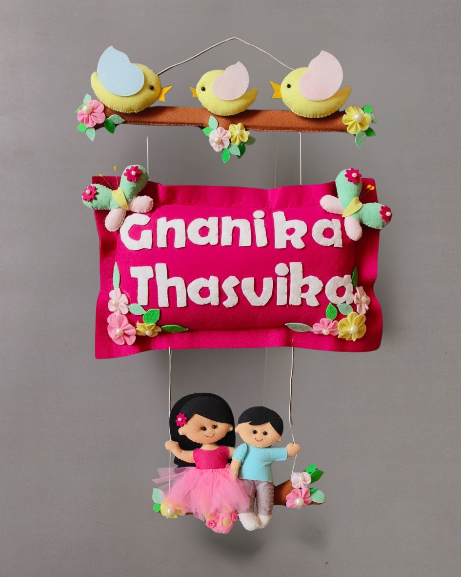 Personalised Bird Family with Siblings Custom Name Wall Hanging