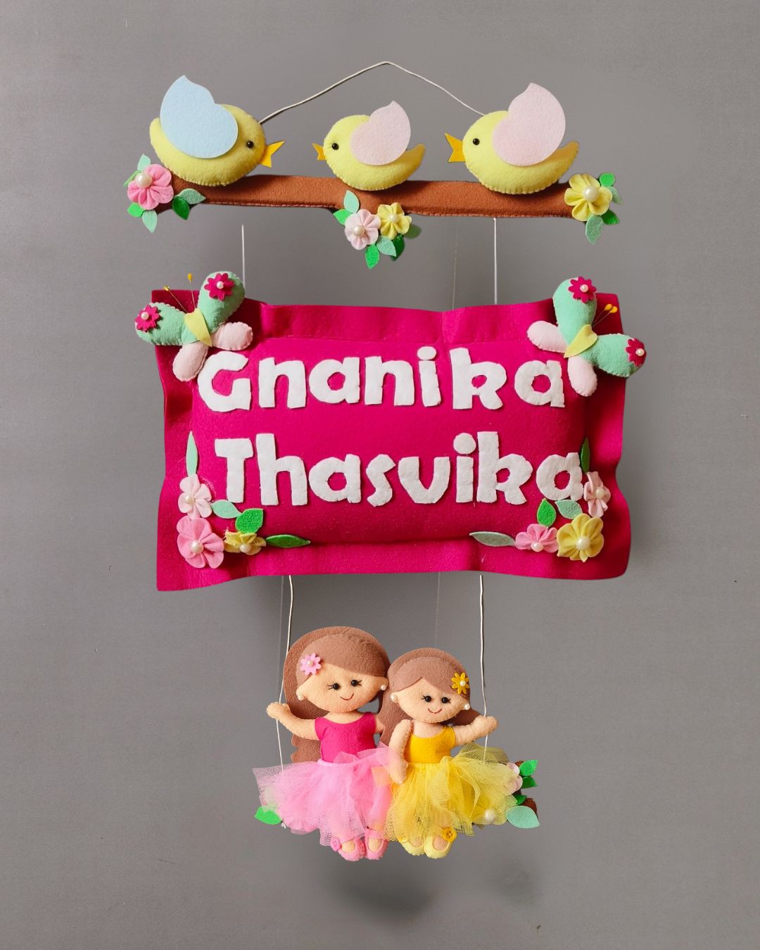 Personalised Bird Family with Siblings Custom Name Wall Hanging