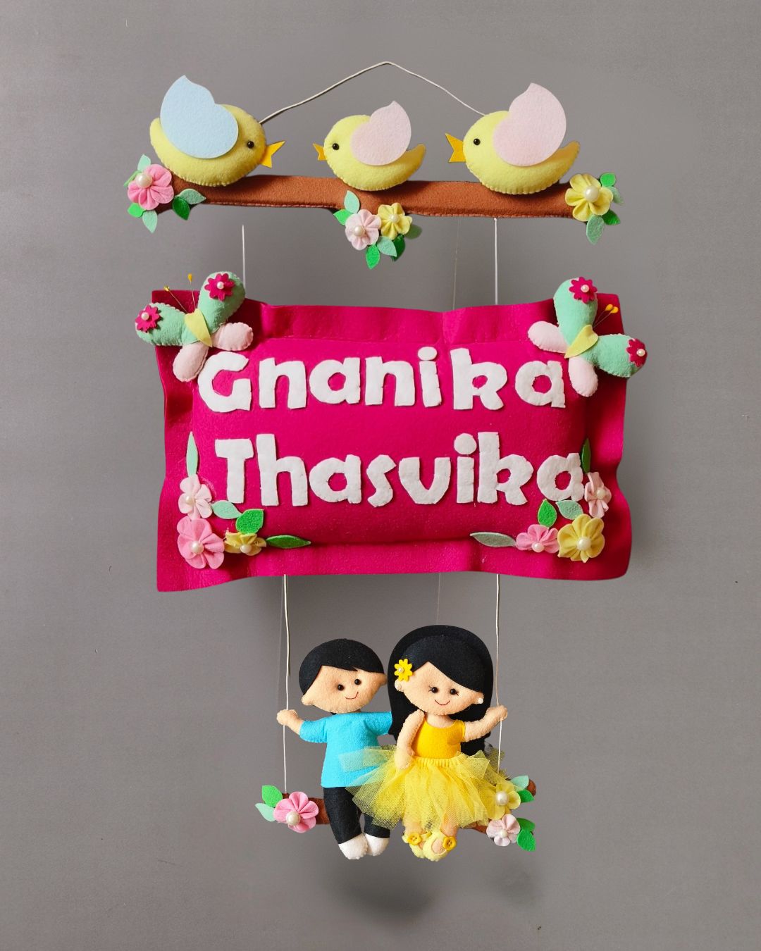 Personalised Bird Family with Siblings Custom Name Wall Hanging
