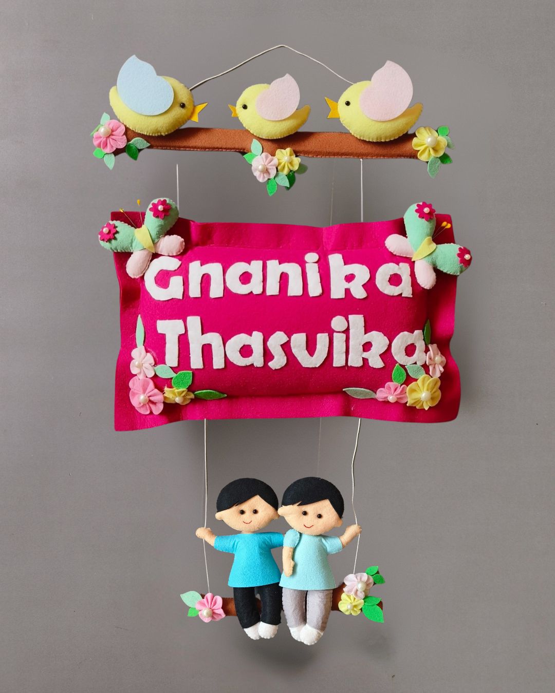 Personalised Bird Family with Siblings Custom Name Wall Hanging