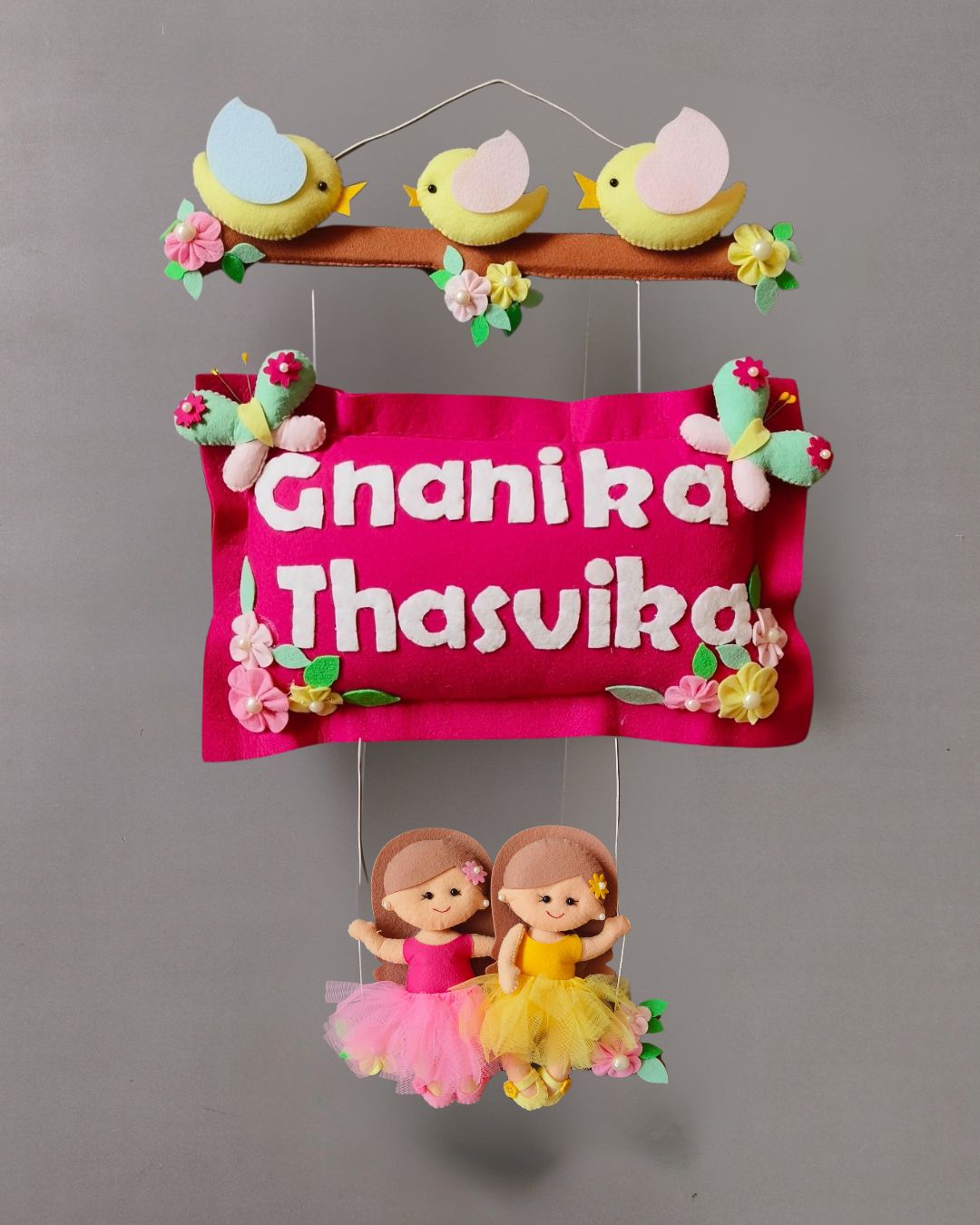 Personalised Bird Family with Siblings Custom Name Wall Hanging