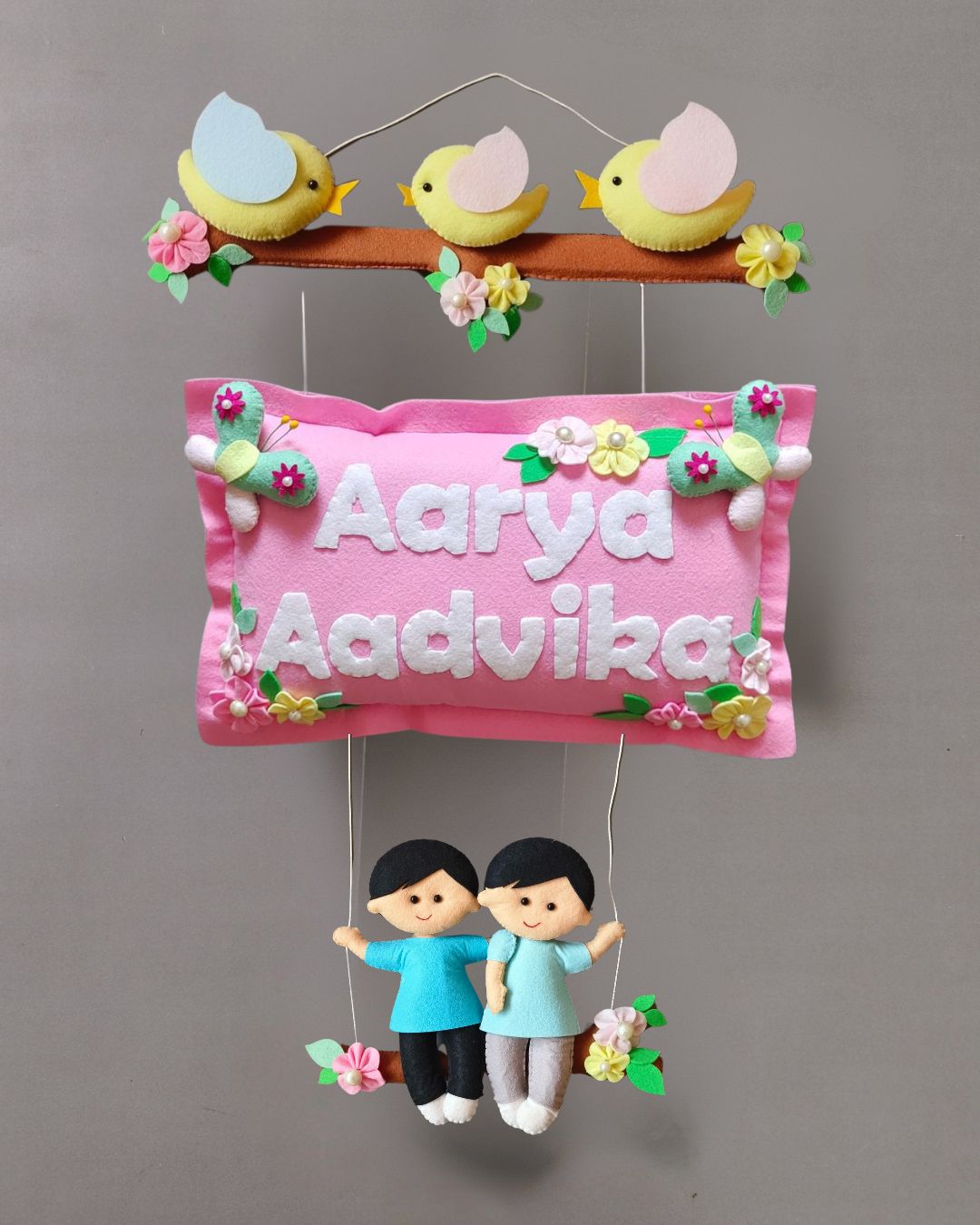 Personalised Bird Family with Siblings Custom Name Wall Hanging