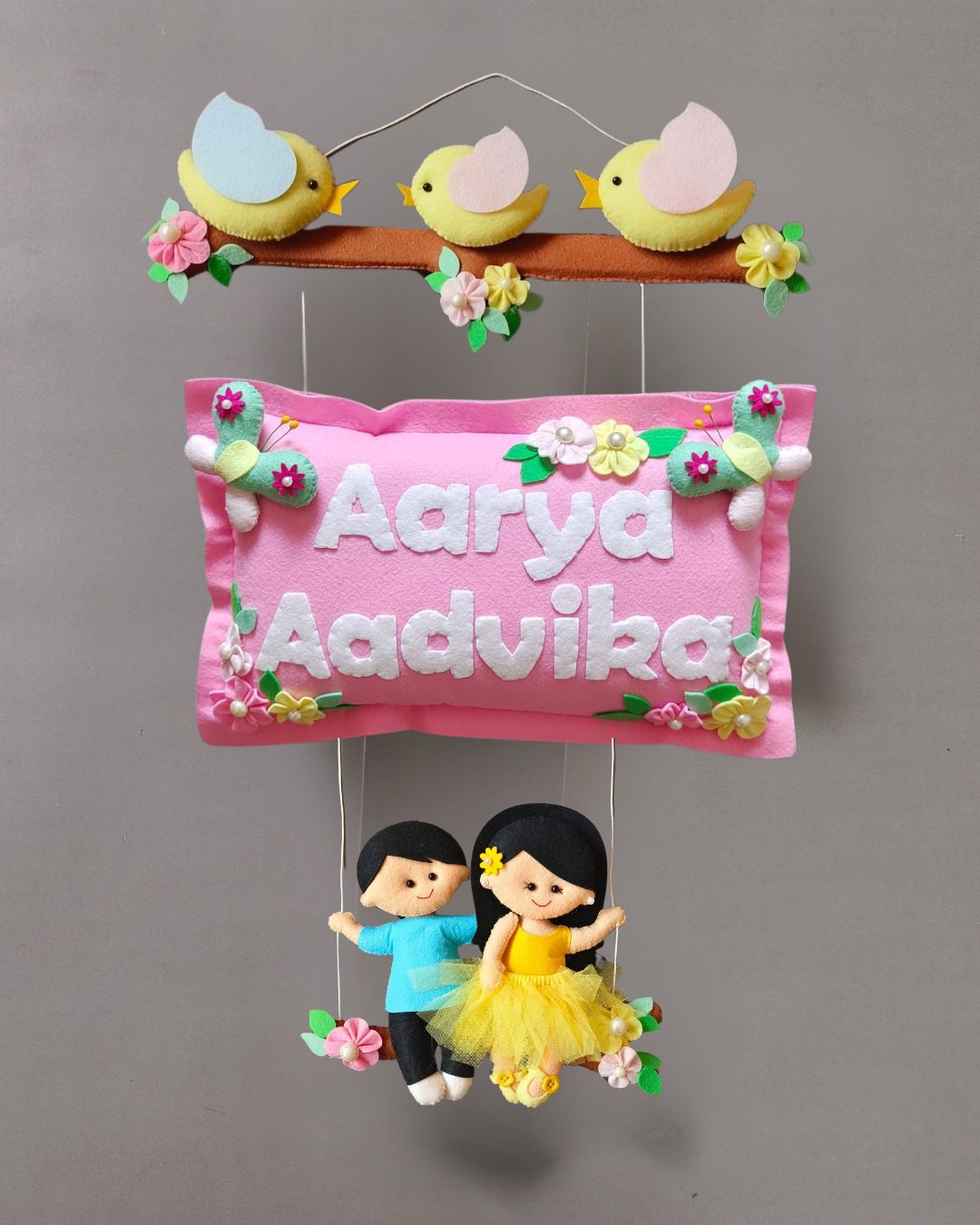 Personalised Bird Family with Siblings Custom Name Wall Hanging
