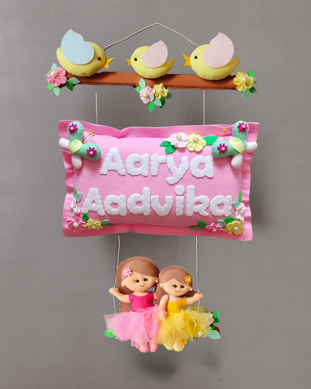 Personalised Bird Family with Siblings Custom Name Wall Hanging