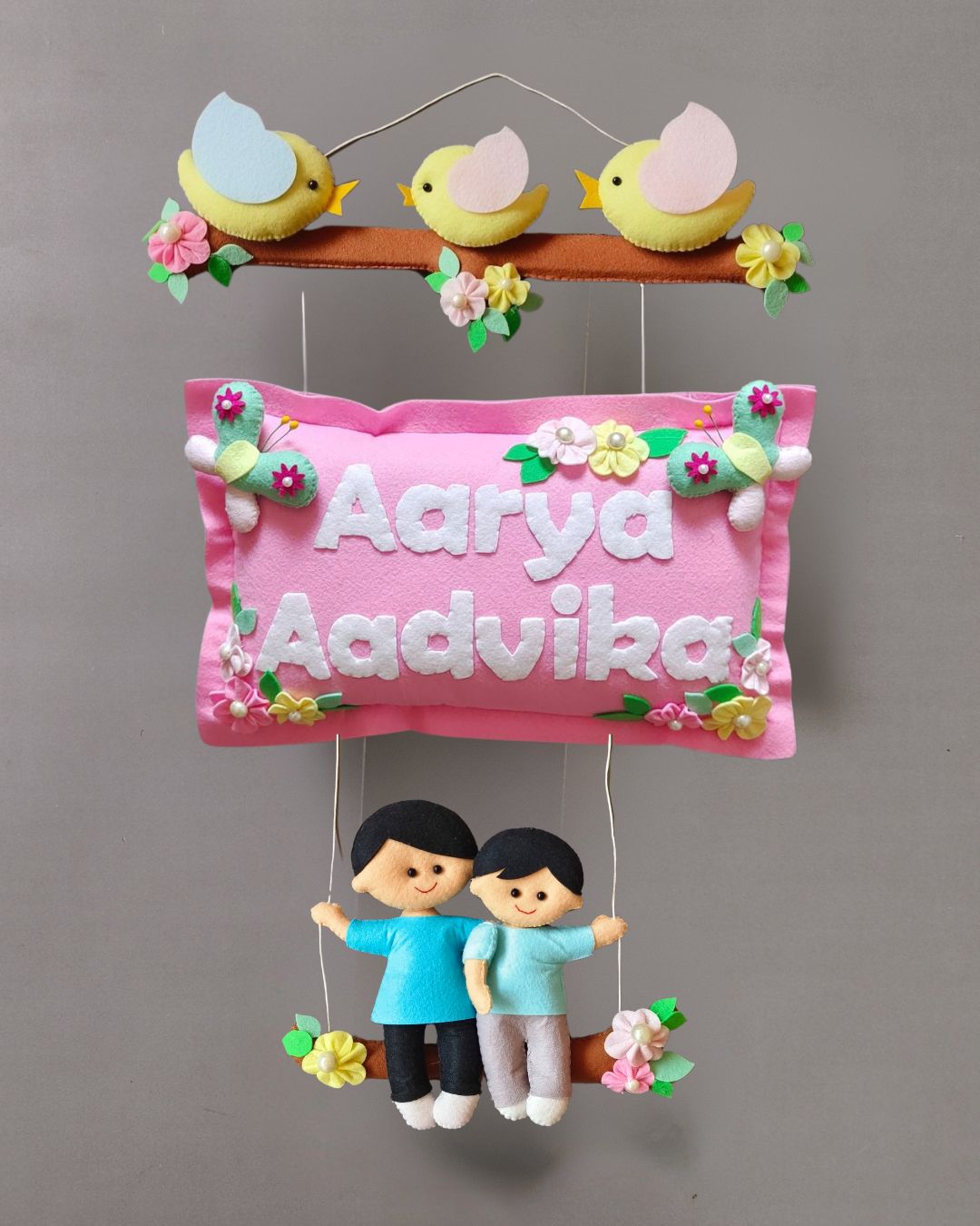 Personalised Bird Family with Siblings Custom Name Wall Hanging