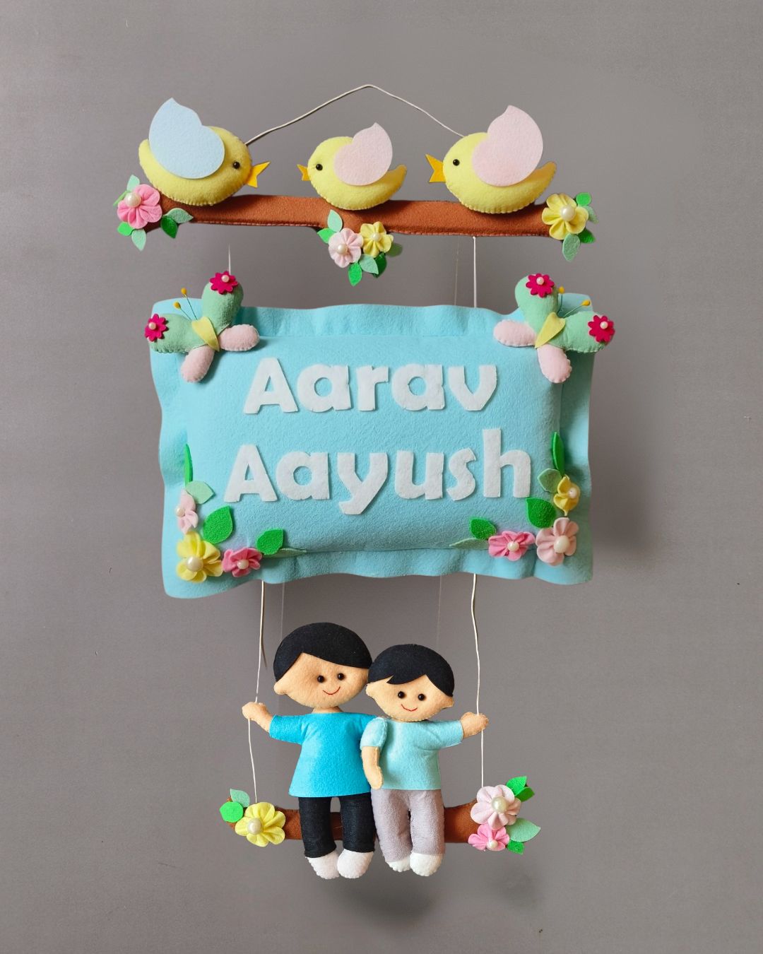 Personalised Bird Family with Siblings Custom Name Wall Hanging