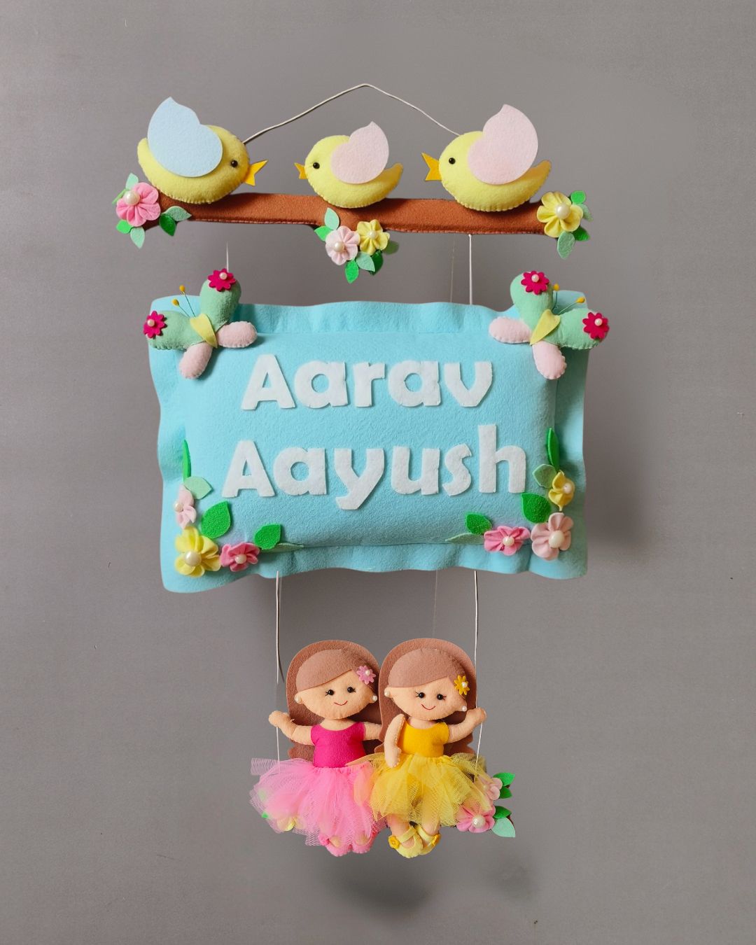 Personalised Bird Family with Siblings Custom Name Wall Hanging