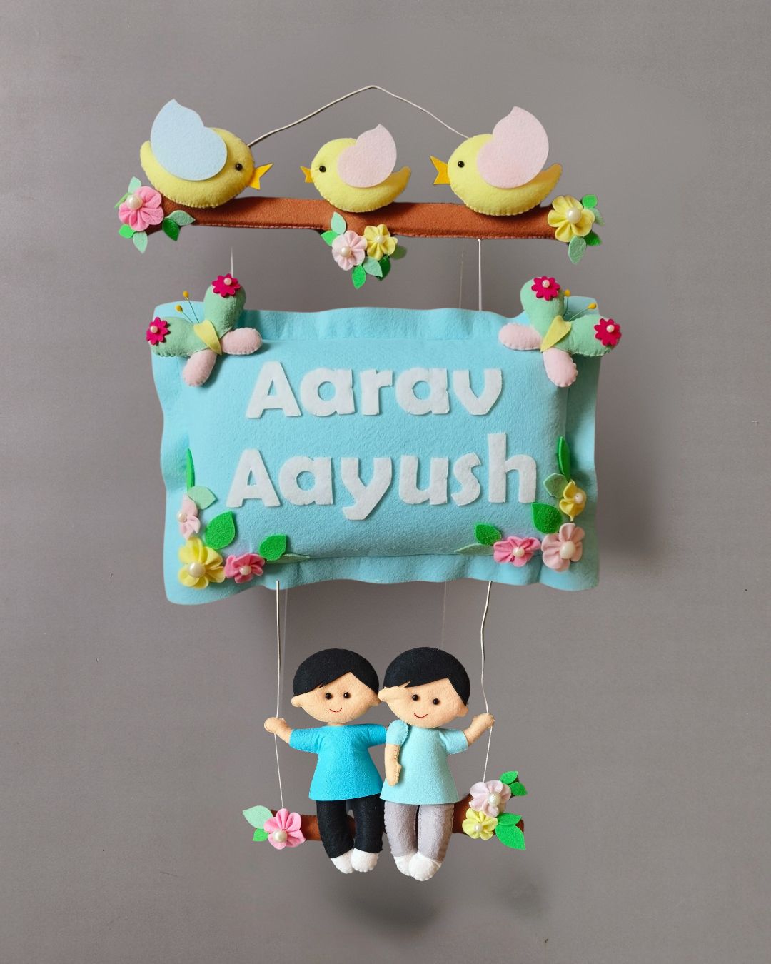 Personalised Bird Family with Siblings Custom Name Wall Hanging