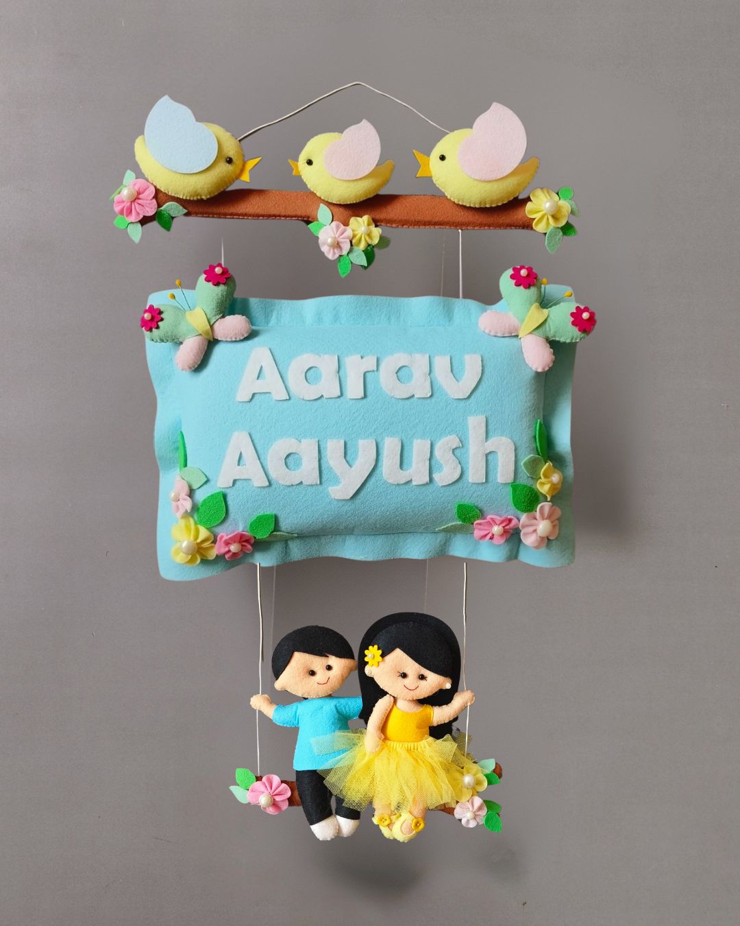 Personalised Bird Family with Siblings Custom Name Wall Hanging