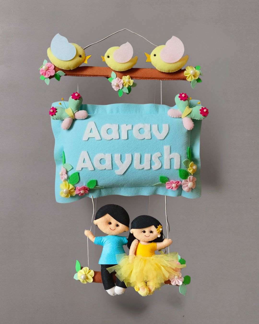 Personalised Bird Family with Siblings Custom Name Wall Hanging