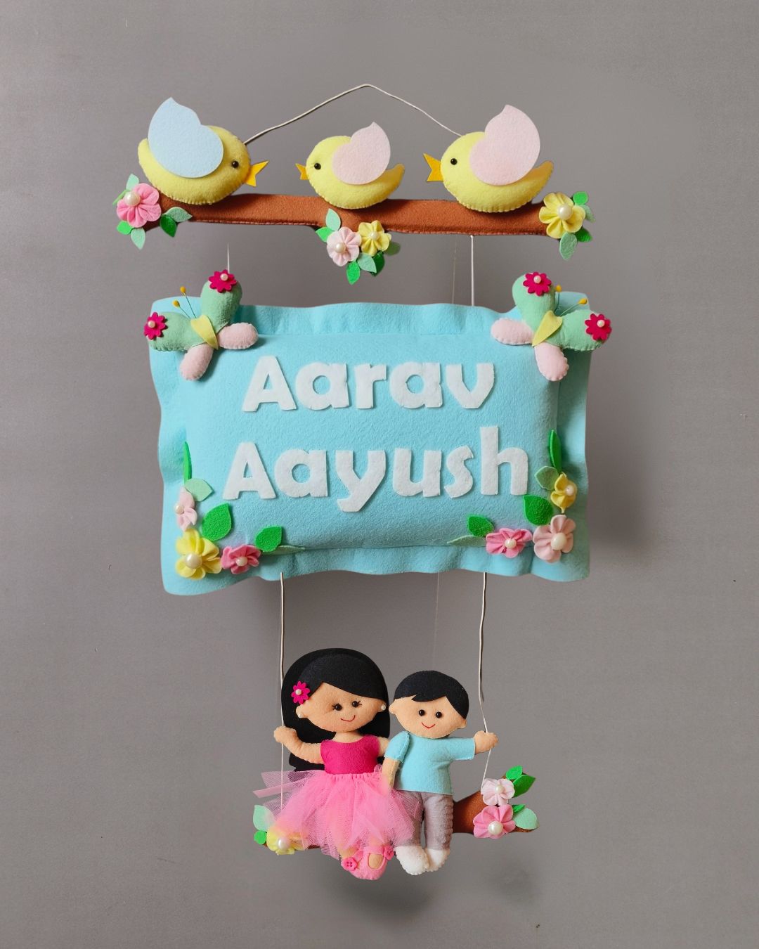 Personalised Bird Family with Siblings Custom Name Wall Hanging