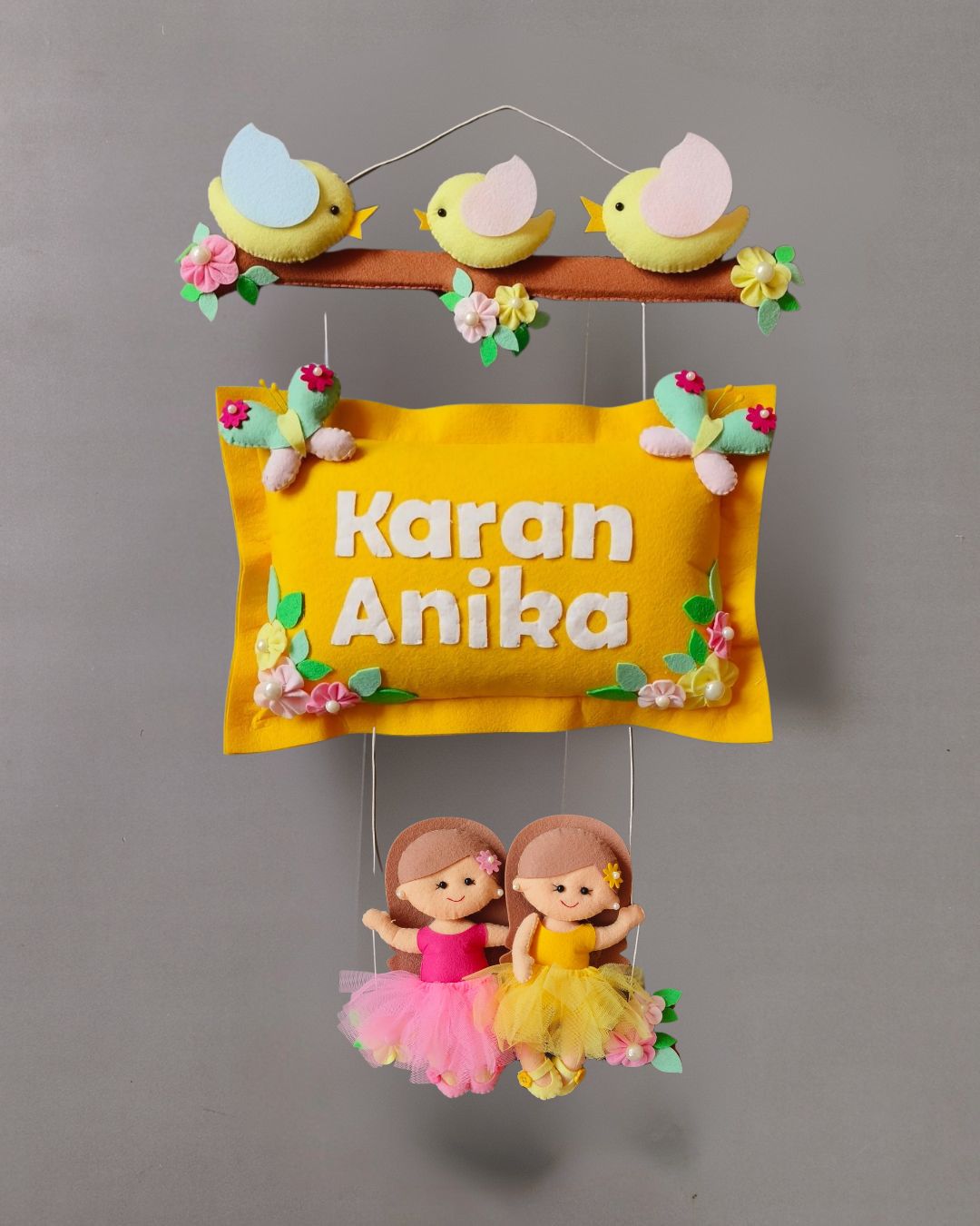 Personalised Bird Family with Siblings Custom Name Wall Hanging