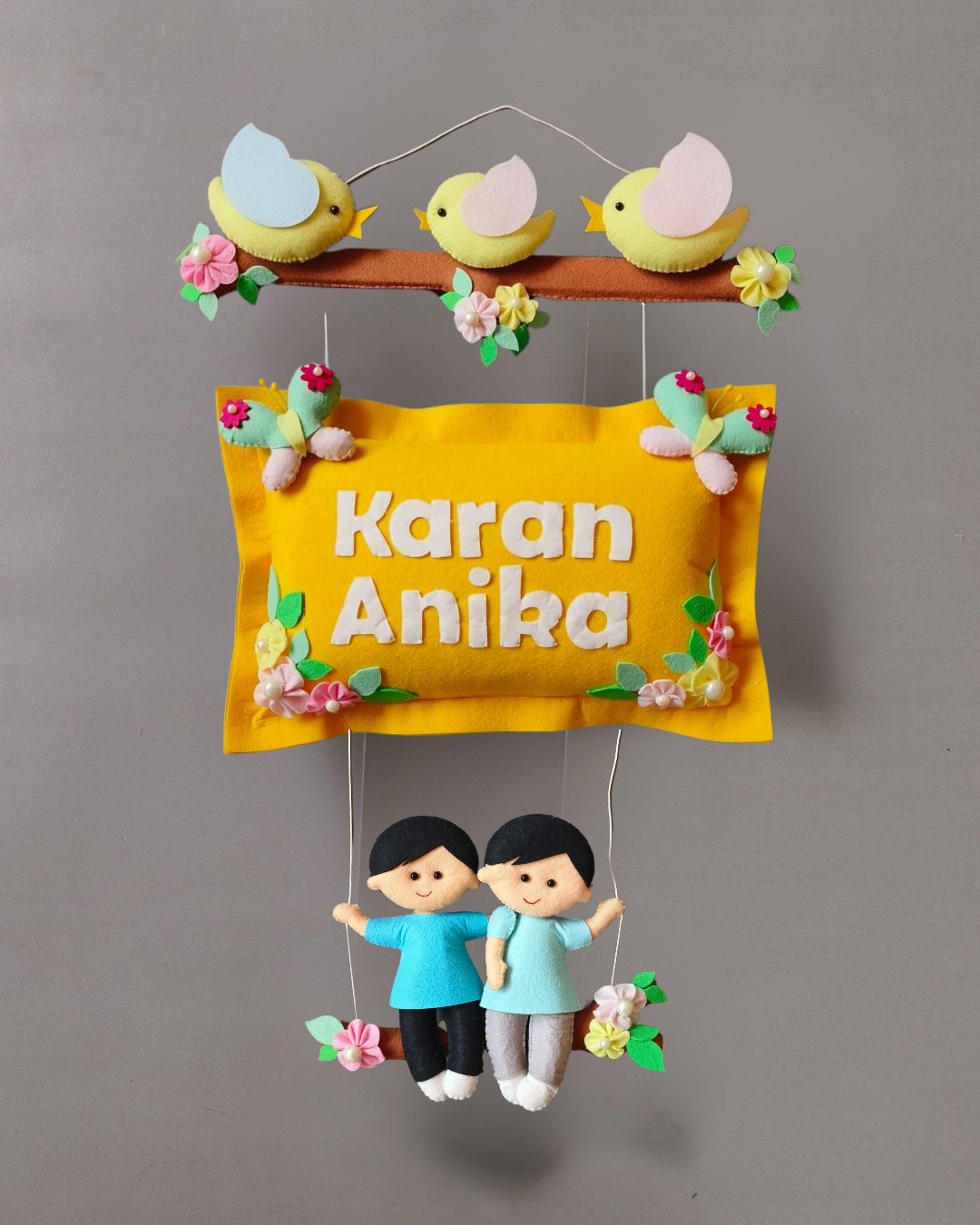 Personalised Bird Family with Siblings Custom Name Wall Hanging