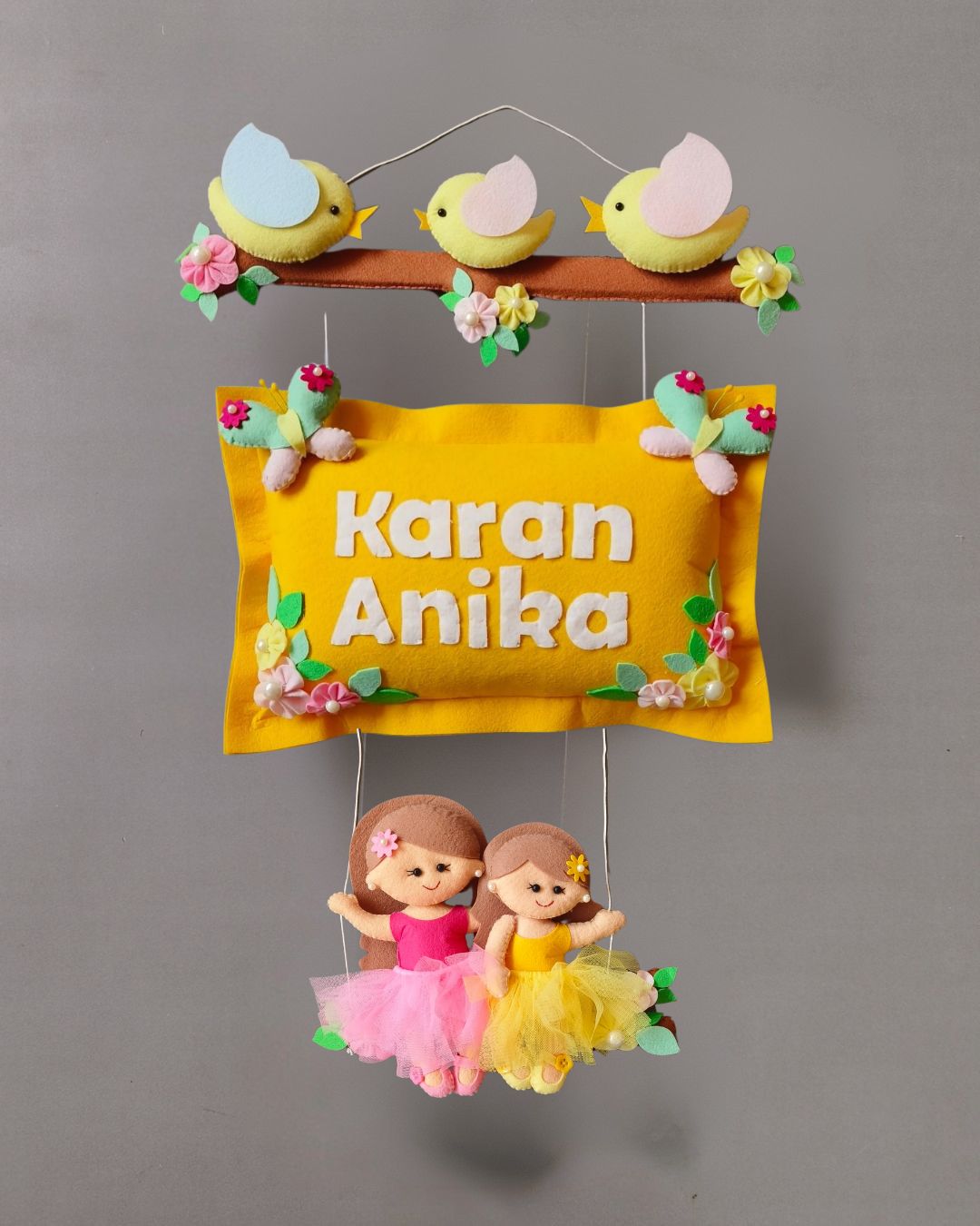 Personalised Bird Family with Siblings Custom Name Wall Hanging