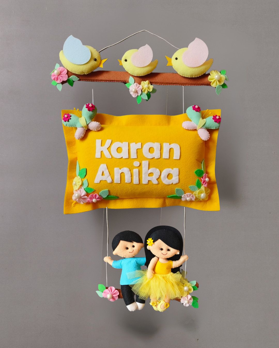 Personalised Bird Family with Siblings Custom Name Wall Hanging