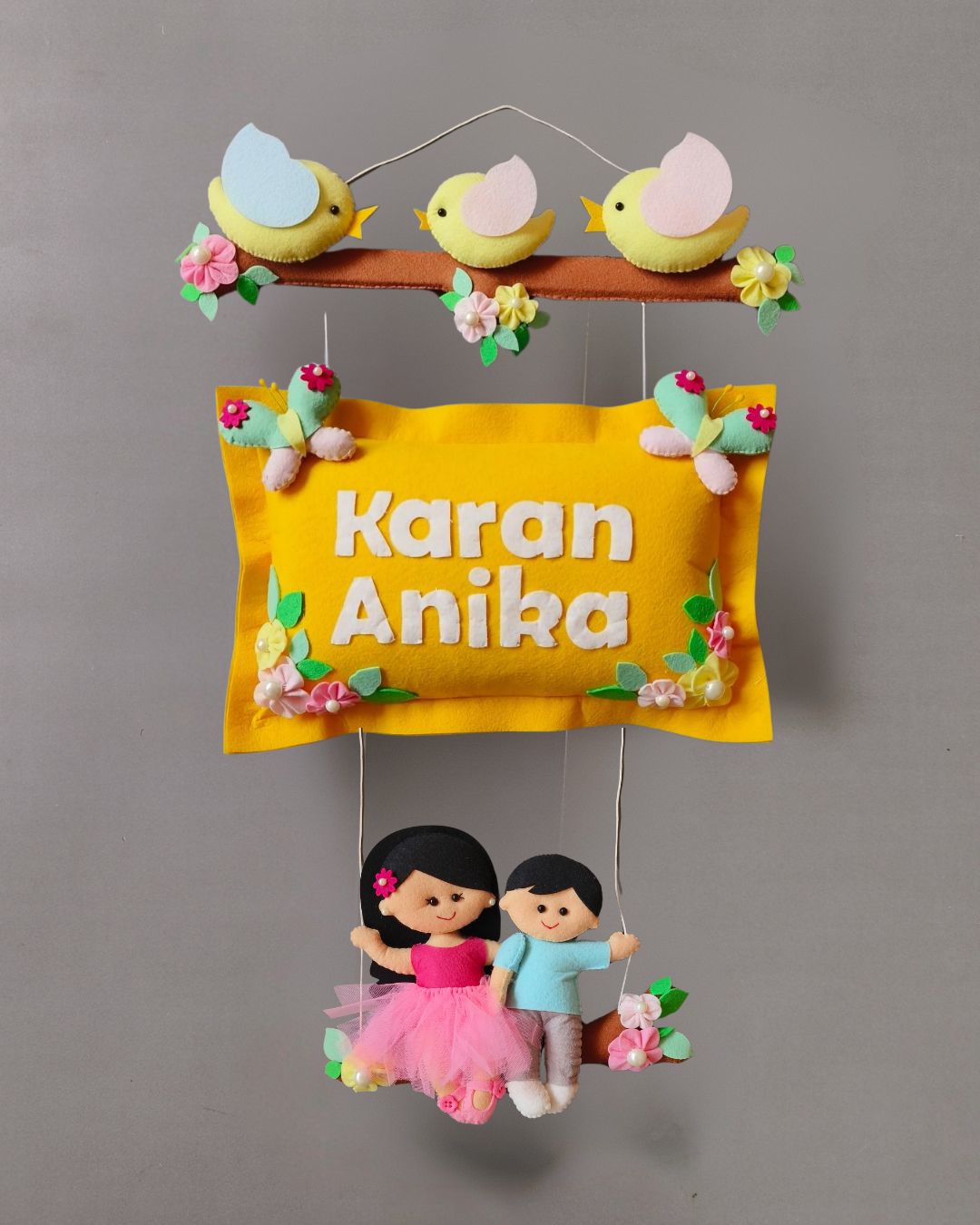 Personalised Bird Family with Siblings Custom Name Wall Hanging