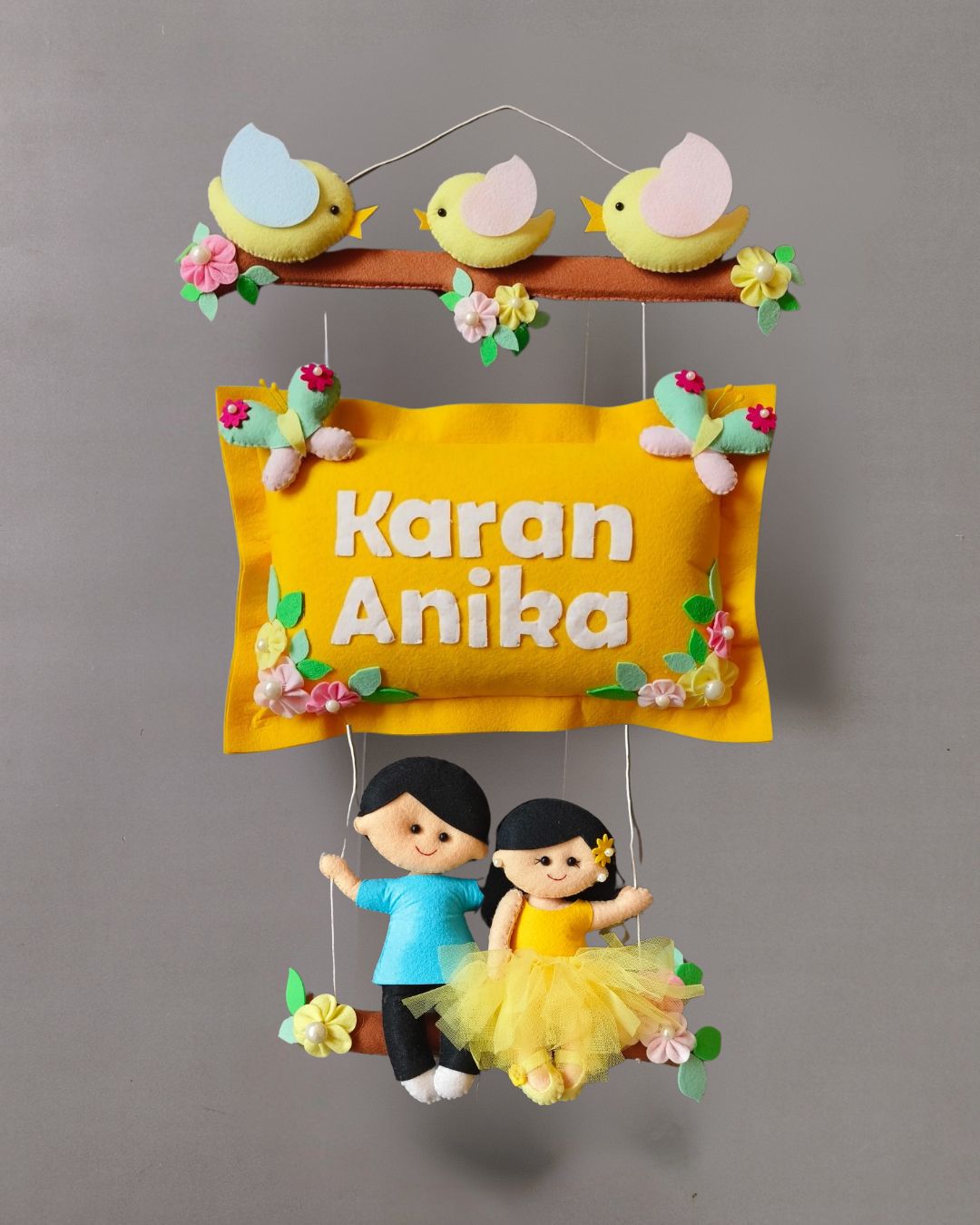 Personalised Bird Family with Siblings Custom Name Wall Hanging
