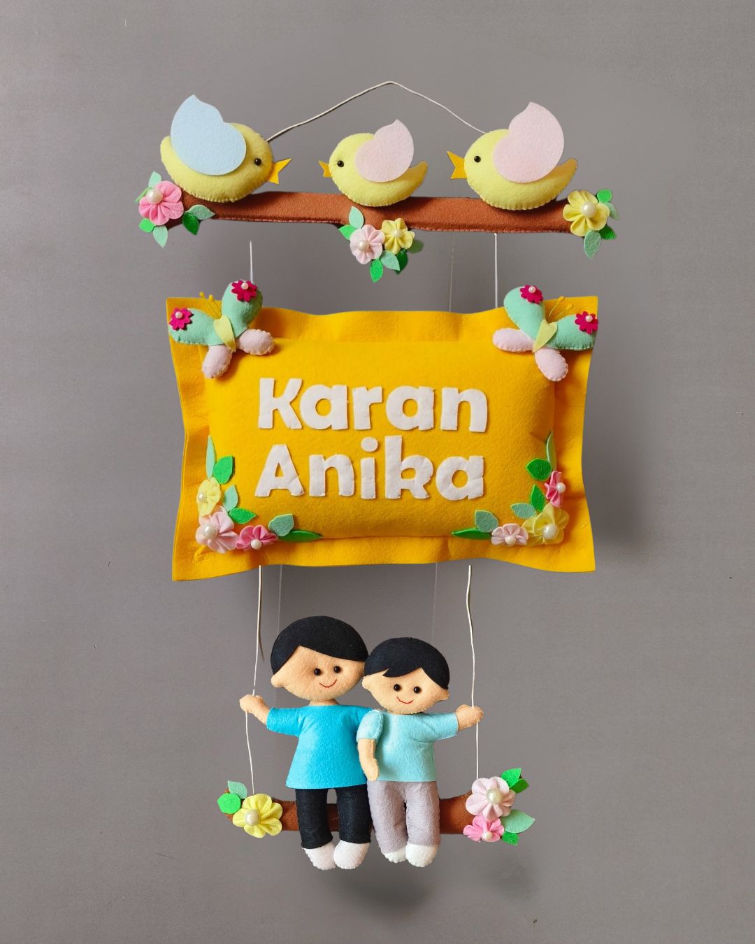 Personalised Bird Family with Siblings Custom Name Wall Hanging