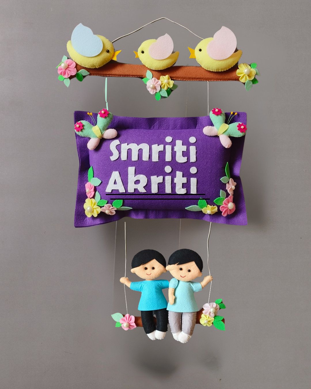 Personalised Bird Family with Siblings Custom Name Wall Hanging