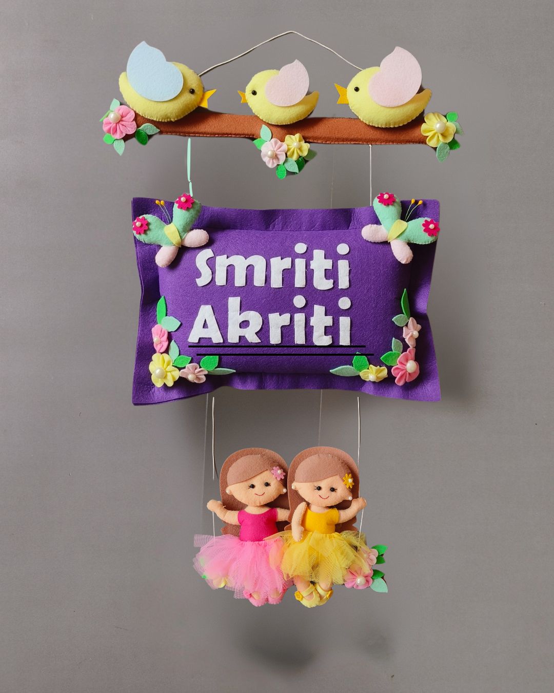 Personalised Bird Family with Siblings Custom Name Wall Hanging