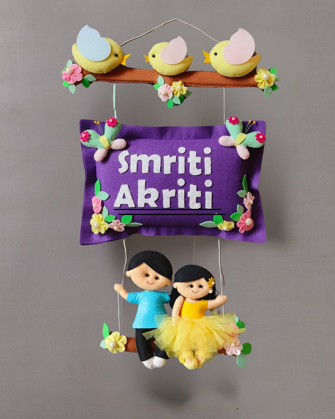 Personalised Bird Family with Siblings Custom Name Wall Hanging