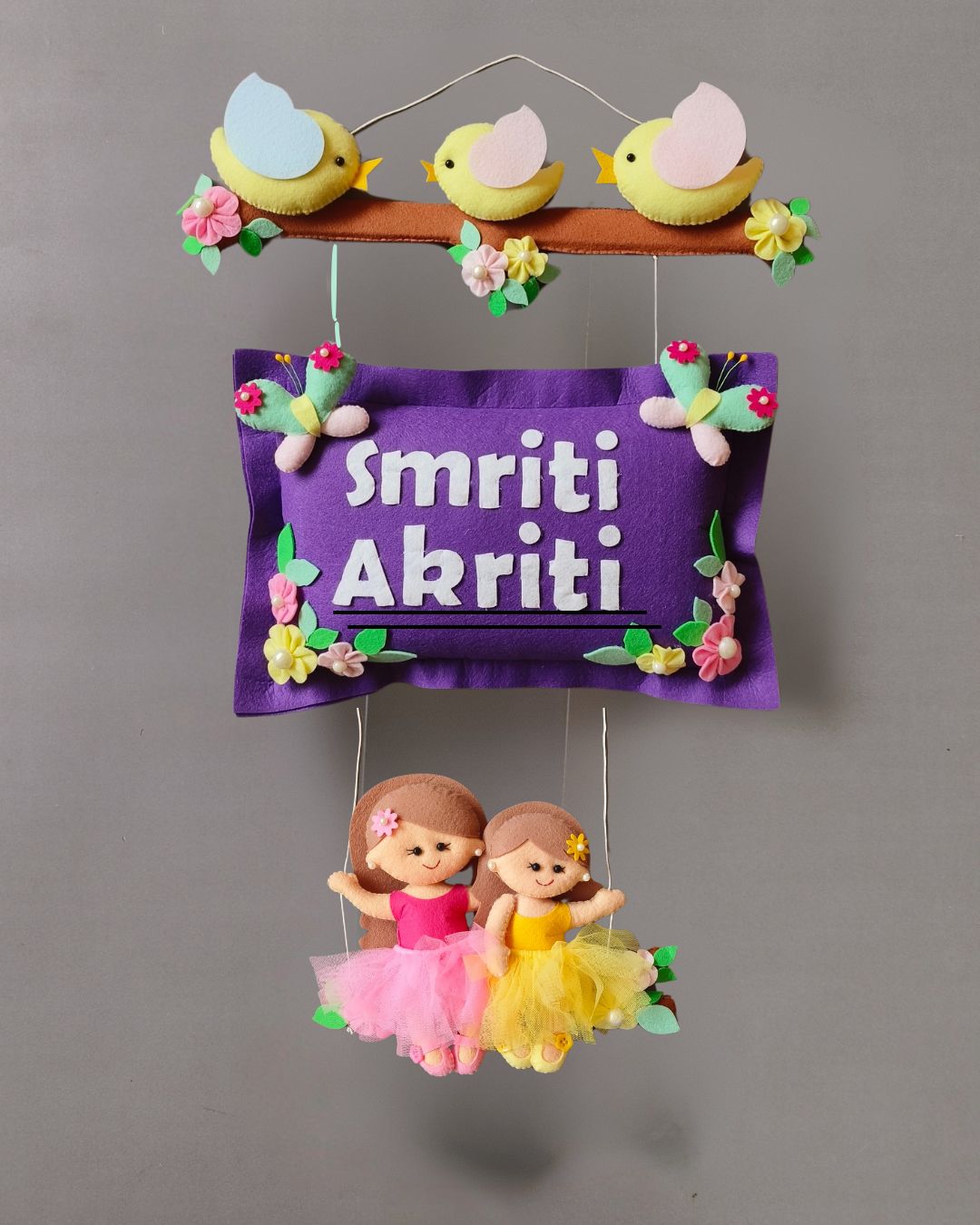 Personalised Bird Family with Siblings Custom Name Wall Hanging