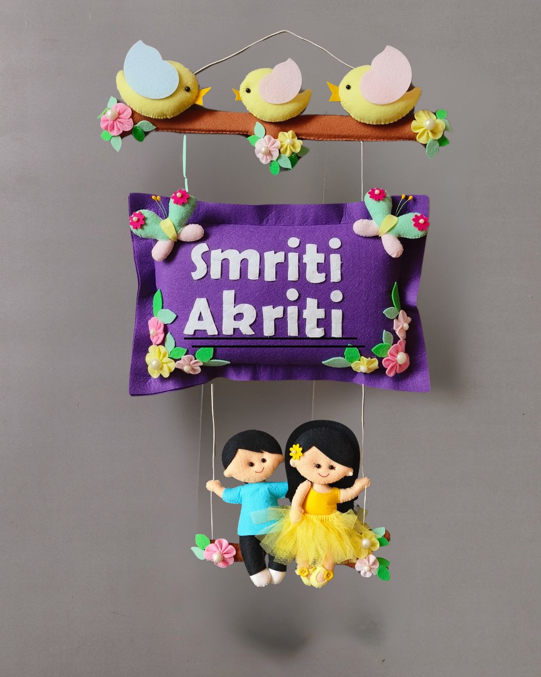 Personalised Bird Family with Siblings Custom Name Wall Hanging