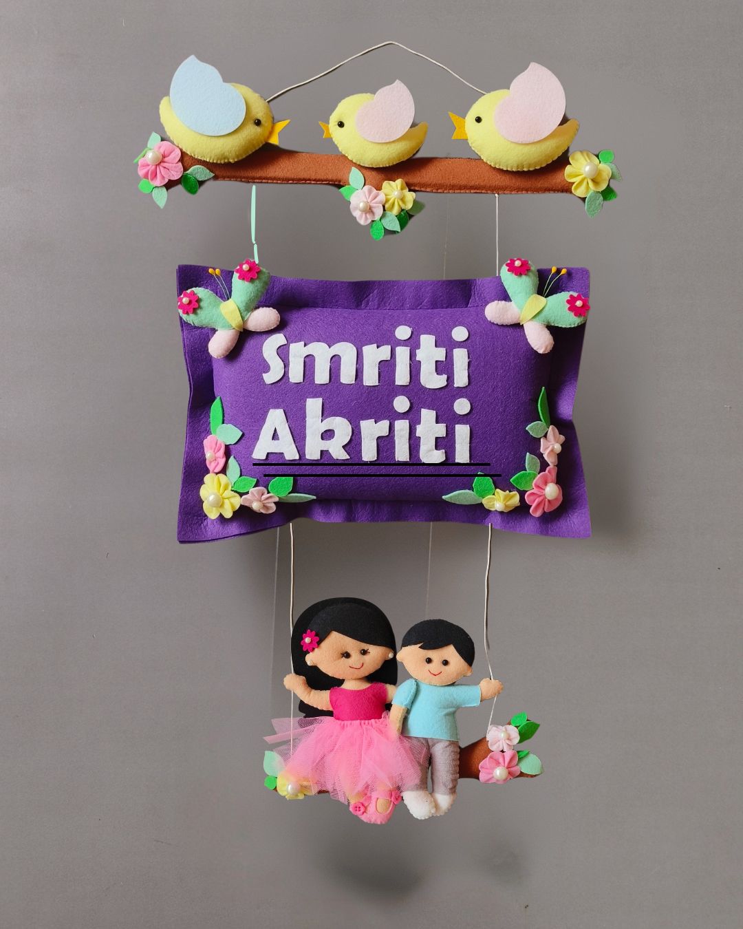 Personalised Bird Family with Siblings Custom Name Wall Hanging