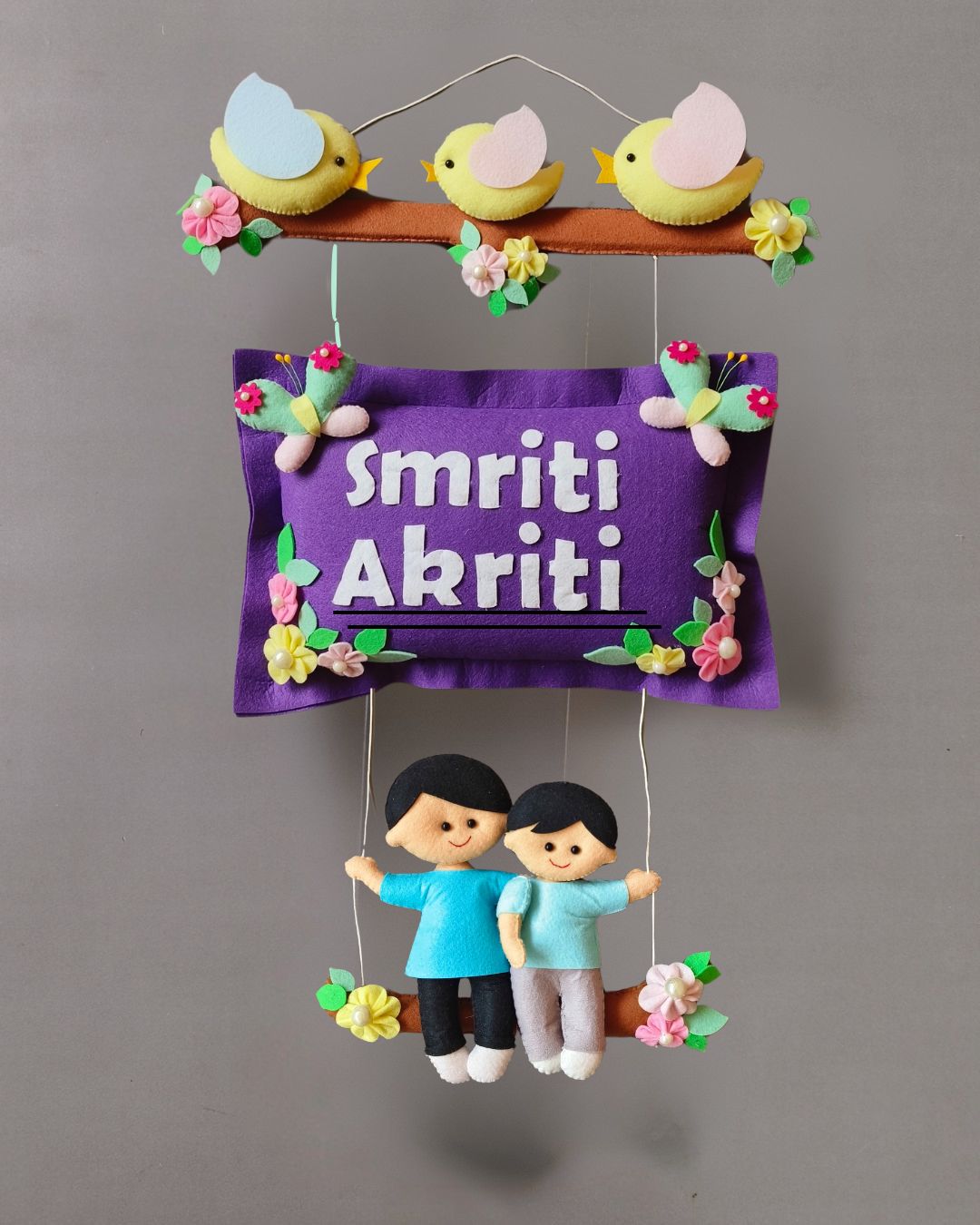 Personalised Bird Family with Siblings Custom Name Wall Hanging