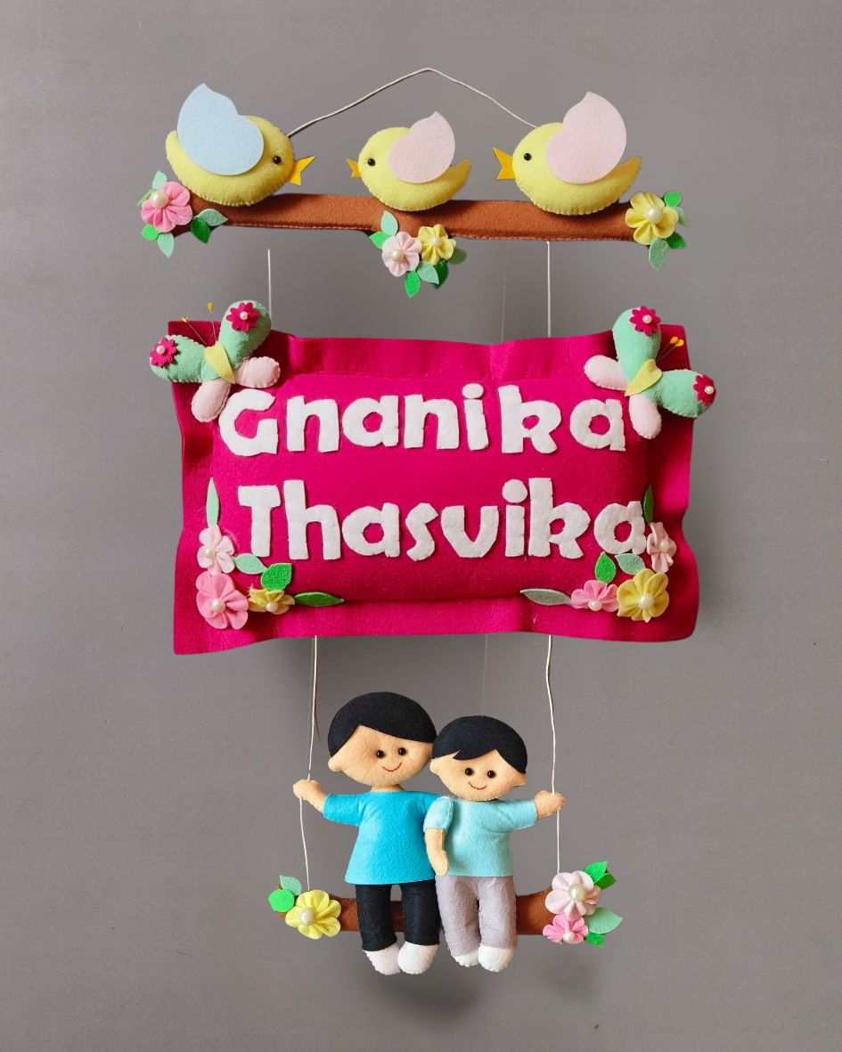 Personalised Bird Family with Siblings Custom Name Wall Hanging