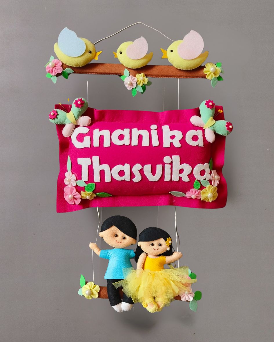Personalised Bird Family with Siblings Custom Name Wall Hanging