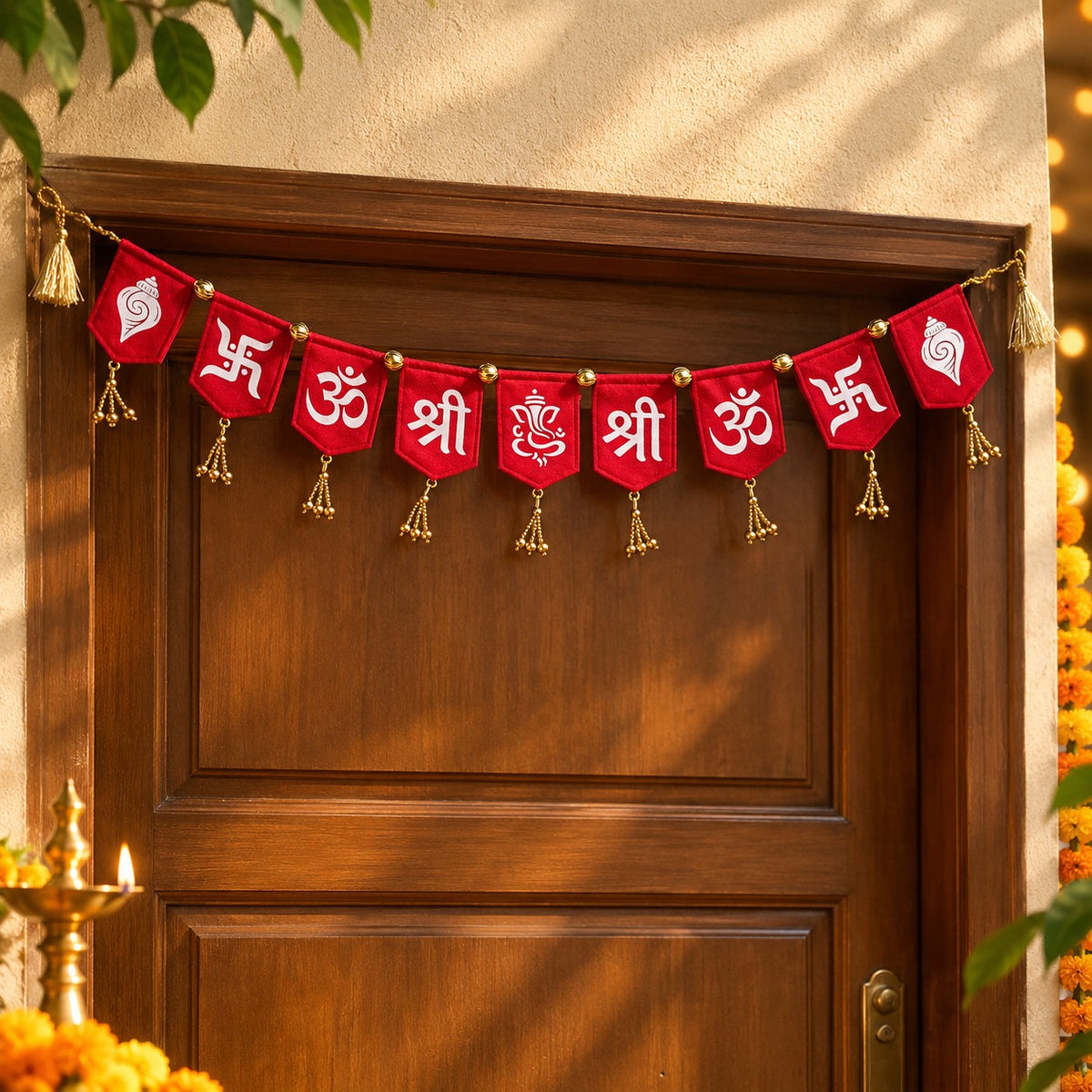 Traditional Felt Diwali Toran with Shubh Symbols