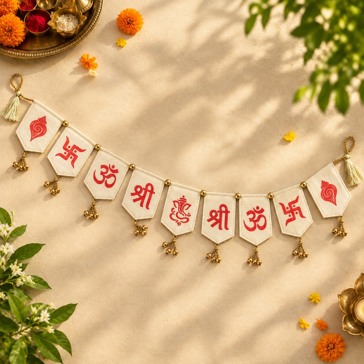 Traditional Felt Diwali Toran with Shubh Symbols